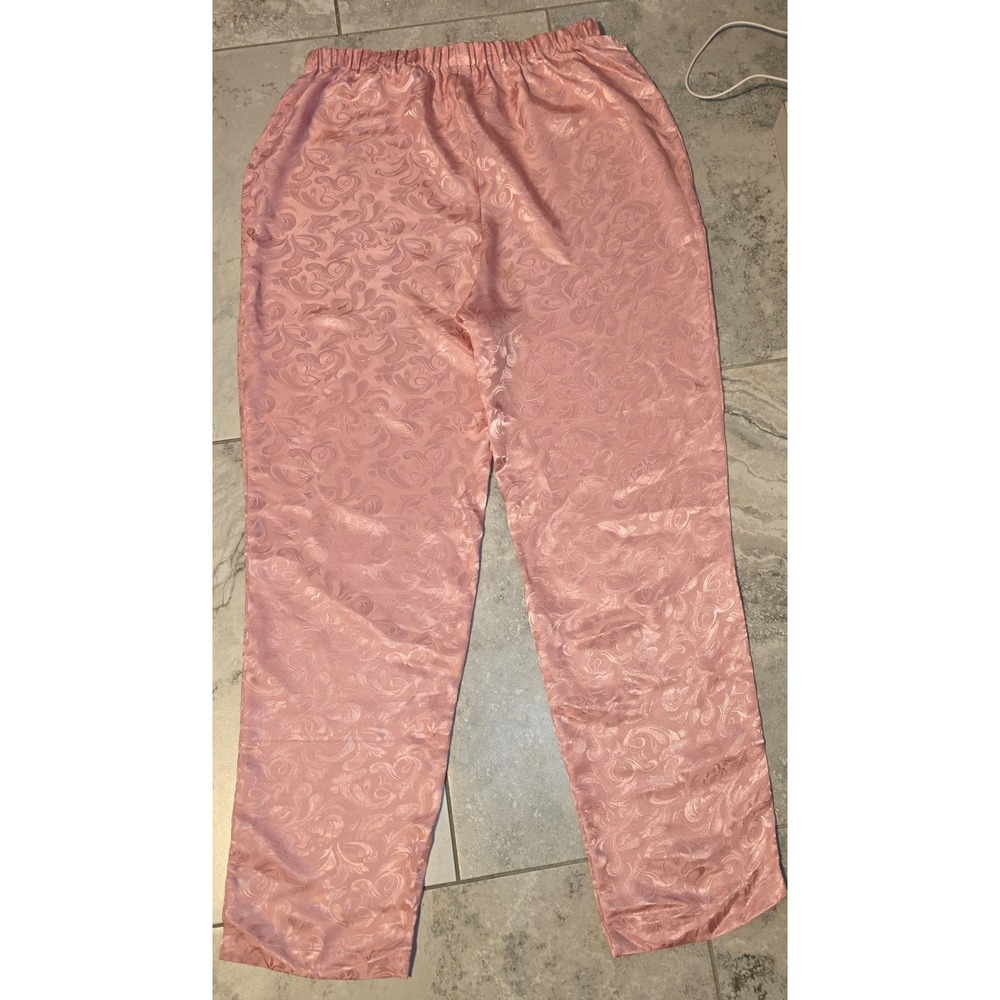 Vintage Partners Mervyns Pink Satin Jacquard Lace Trim Pajama Set Sz Med - Picture 3 of 7
